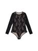 Chic Lace Patchwork Long Sleeve Bodysuit: Women's Mesh Hollow-Out Sexy Top