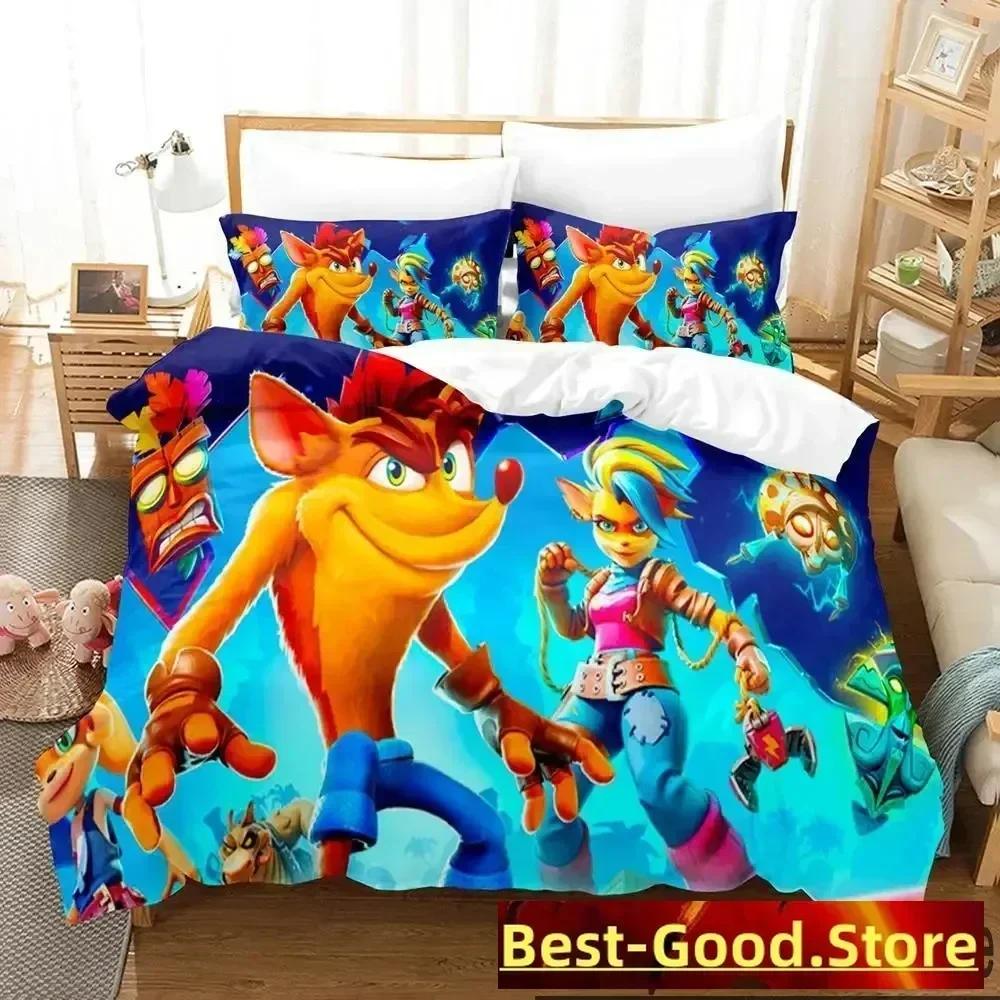 3D Print Crash Bandicoot Game Bedding Set Duvet Cover Sheet Printed Bed Set Pillowcase Full Queen King Size Comforter Bedroom