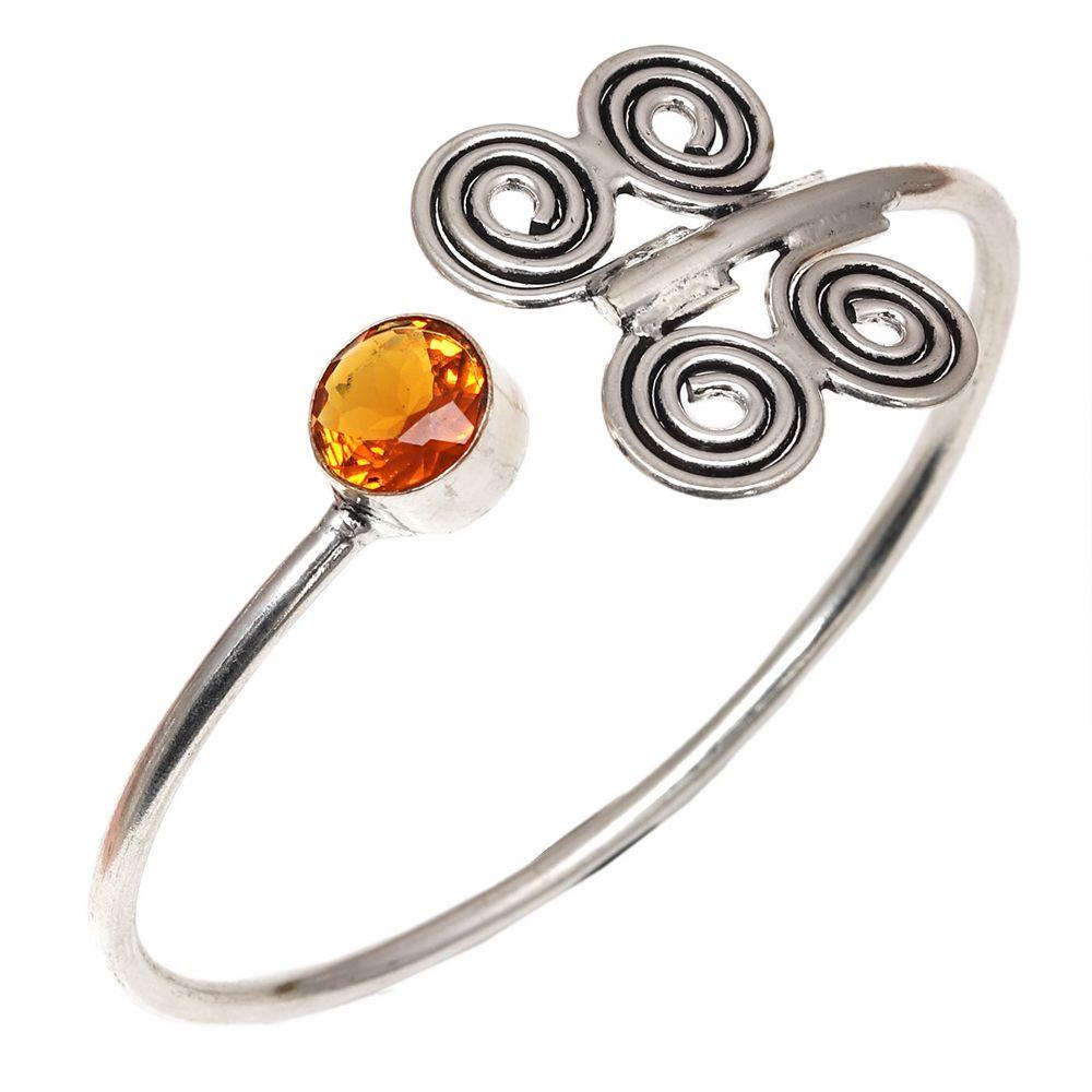 

Citrine Quartz Gemstone Handmade Jewelry Cuff Bracelets 7 Adjustable