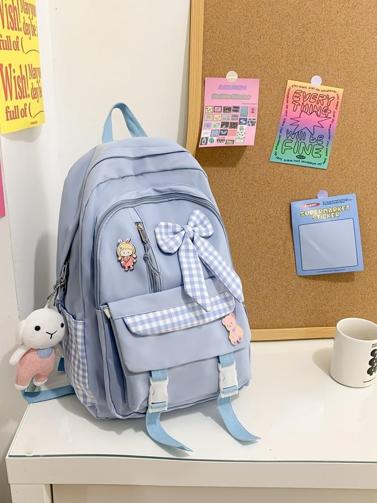 Mochila Bonita para Niñas con Estampado de Lazo y Nylon para la Escuela y Viajes
