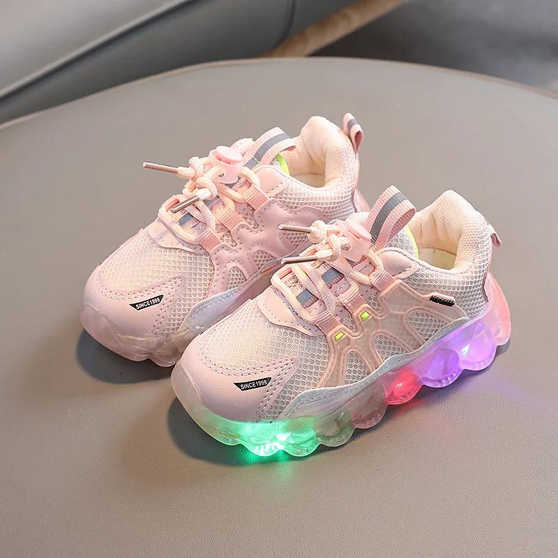 Breath Man Sneakers Comfort Versatile Girl Shoes Flash Lights Daily Girl Sneaker Thick Soled Mesh Child Shoe Classic Casual Shoe
