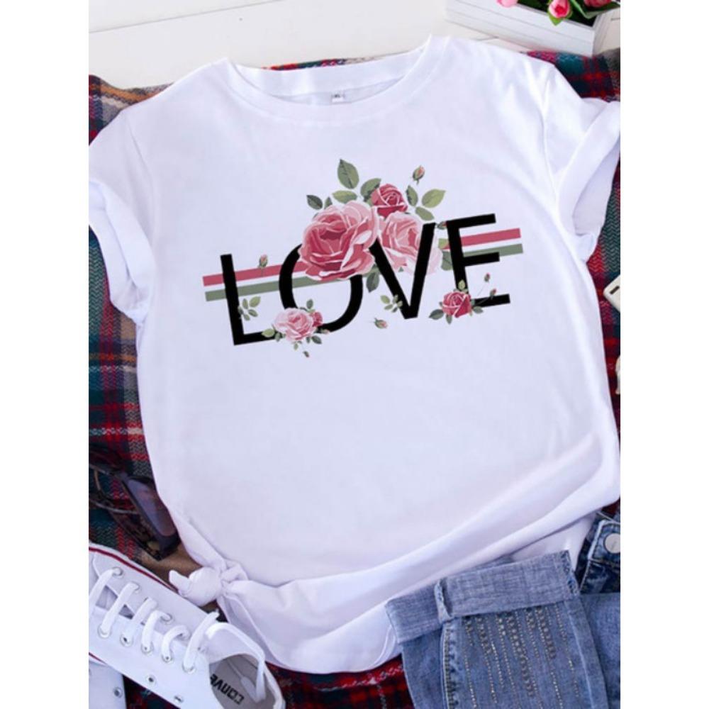 

Літня Мода Літери Любов Футболка Жіноча Короткий Рукав Круглий Виріз Вільний Повсякденний Топ Великого Розміру Одяг XXS