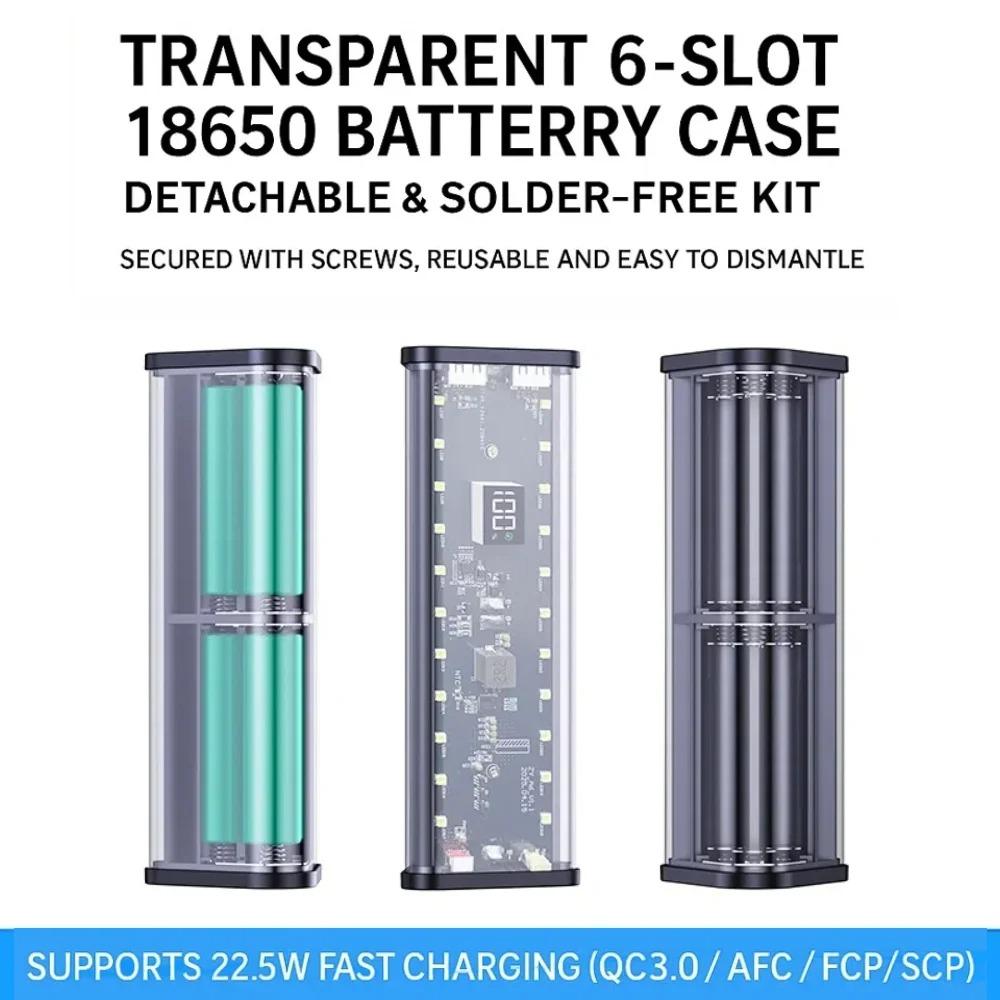 22.5W 6*18650 Carcasă Power Bank Carcasă Transparentă Încărcare Rapidă Suporturi Carcase Detașabile Cutie de Depozitare Baterii Fără Baterie
