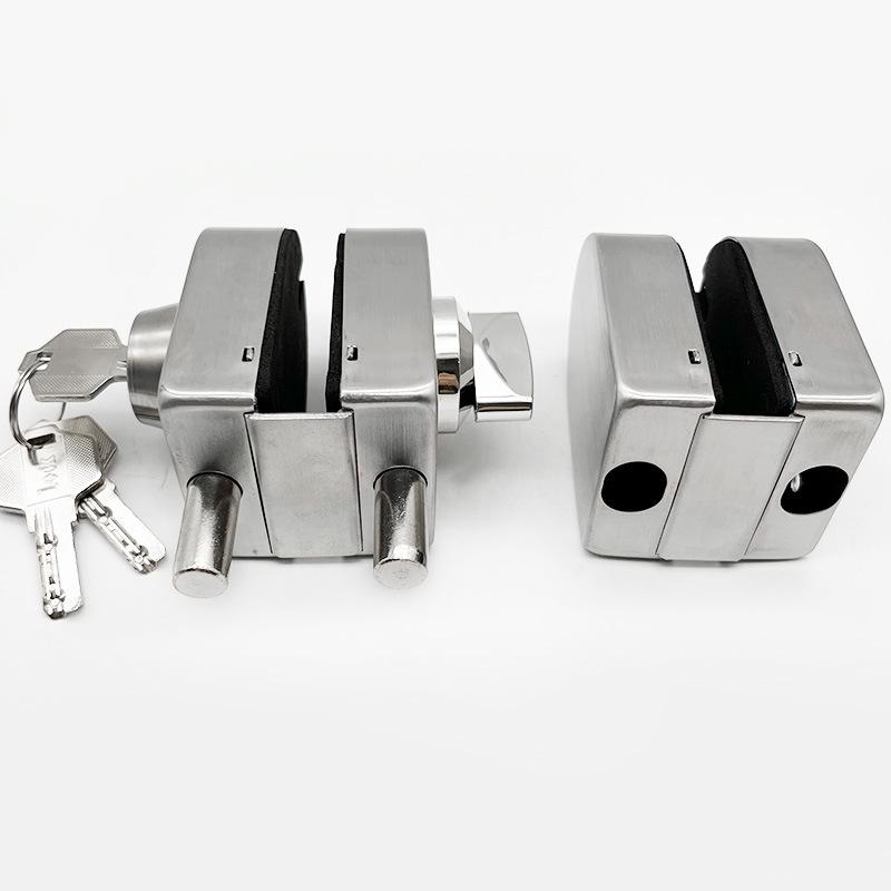 304 Stainless Steel Frameless Glass Door Bolt Lock for Single/Double Doors, No-Drill Padlock