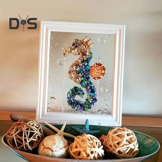 1 Set DIY Sea Glass Art Kit with Wooden Frame Handmade Seaglass Wall Art Decoration Framed Sea Glass Artwork Desktop Decoration Birthday Gift