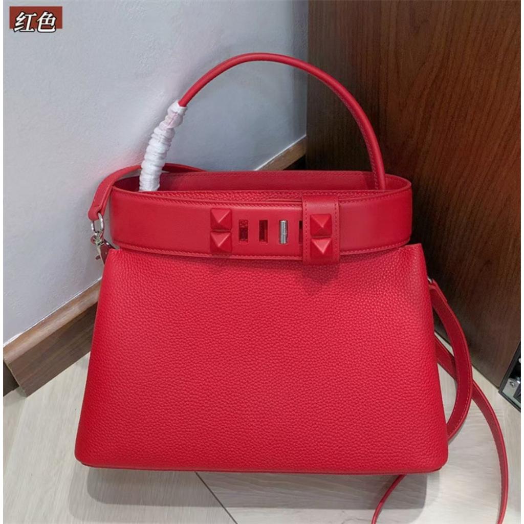 Damenhandtasche Togo Rindsleder erste Schicht Schloss Öffnen und Schließen Handtasche Tragetasche Schulter Crossbody Tragbare Damenhandtasche