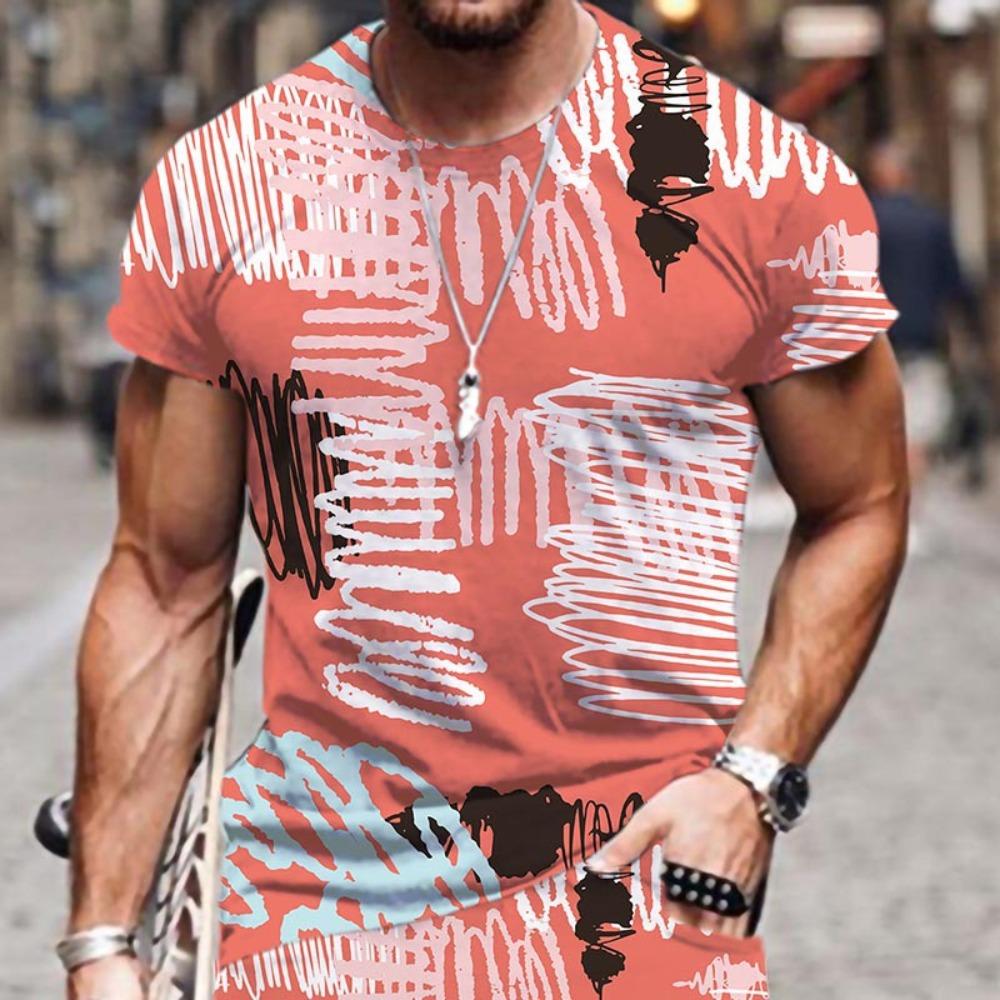 Summer Fashion Men's Abstract Art Graffiti 3D Printed T-shirt Comfortable Soft Breathable Loose Large Casual Sports Versatile Short Sleeve T-shirt