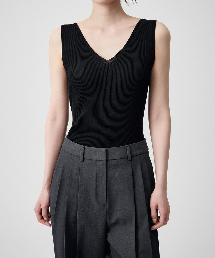 MUSINSA STANDARD WOMAN Women'S Ribbed V-Neck Knit Sleeveless Top [Black]