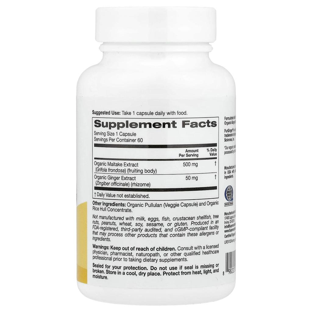Organic Mushrooms + Ginger, 60 Veggie Capsules