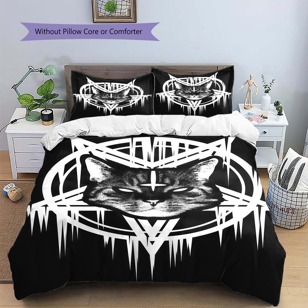 Bettwäsche mit Satansymbol-Muster, Steppbett-Set Bettbezug Kissenbezug Heim-Geburtstagsgeschenk (1 Bettbezug + 2 Kissenbezüge, ohne Füllung)