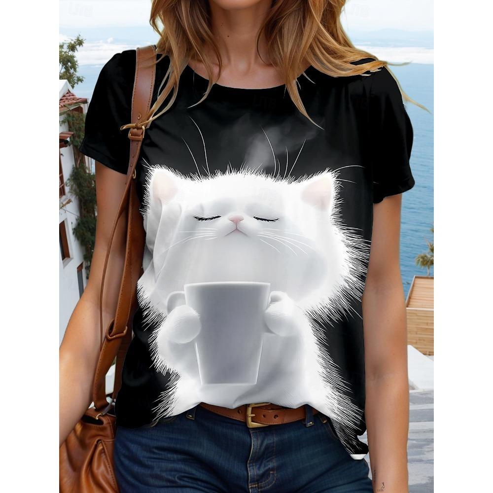 Women's Fun Cat 3D Printed T-shirt Short Sleeve T-shirt Top