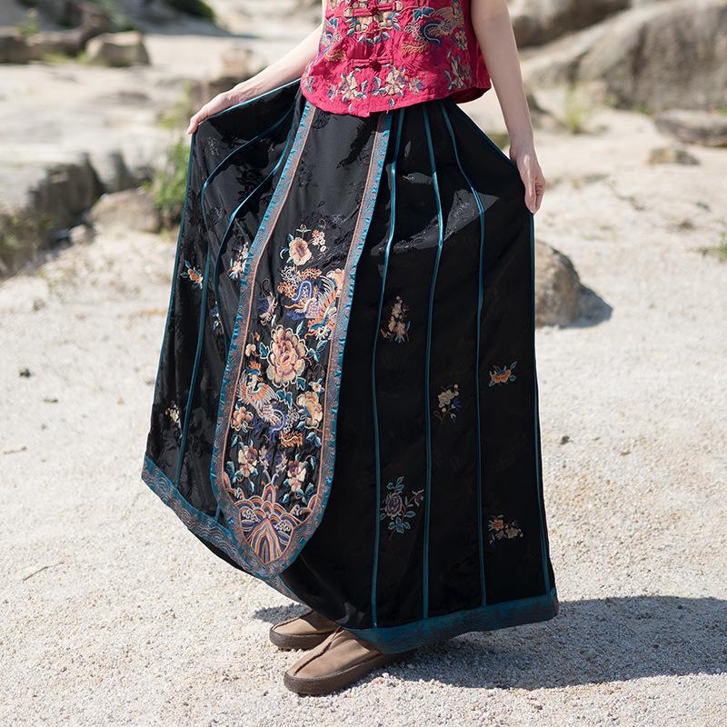 2025 Ethnic Style Women's Chinese Retro A-line Long Skirt with Heavy Embroidery