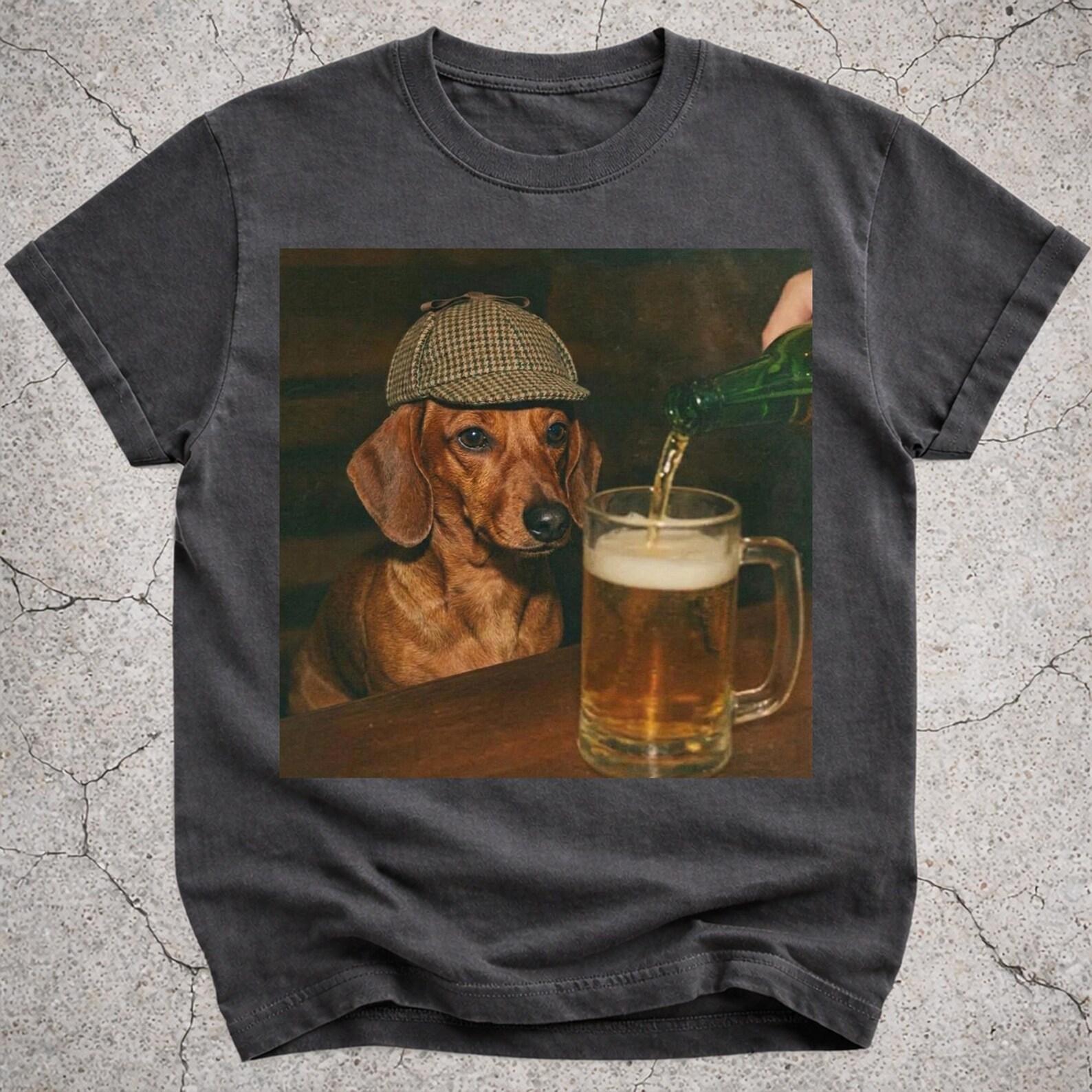 Funny Dachshund Drinking Beer Shirt, Wiener Dog Dad Gift, Beer Lover Graphic Tee, Pet Owner Novelty T-Shirt 2XL