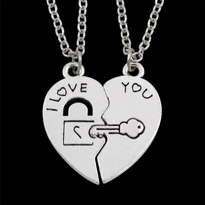 2Pcs Couple Lock Key Heart Puzzle I Love You Pendant Couple Necklace Pendants Necklaces For Lovers Valentine'S Day Jewelry Gifts