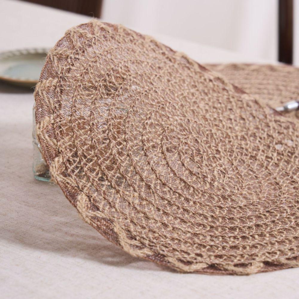 4 Pieces Woven Tableware Mat Non-Slip Dish Mat Household Natural Jute Place Mat  Restaurant