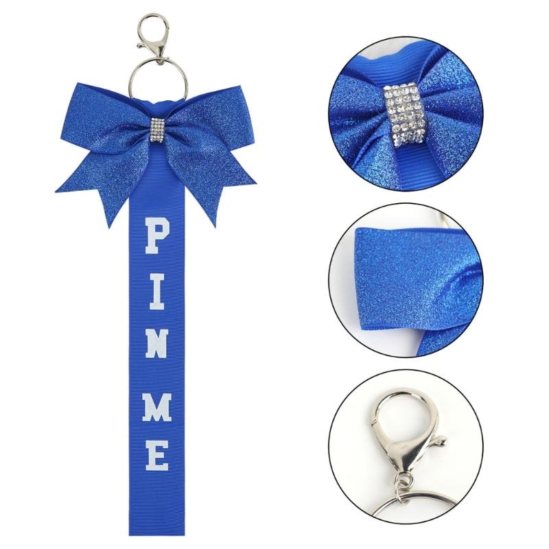 Pack of 8 Elegant Glitter Cheerleader Keychain Accessories Rhinestones Cheer Bowknot Ribbon Sports Team Spirit Gifts