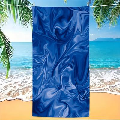 Ocean Blue Swirl Beach Towel Liquid Marble Microfiber Flat Print Bath Towel for Women Men Vacation Beach Party Picnic Mat