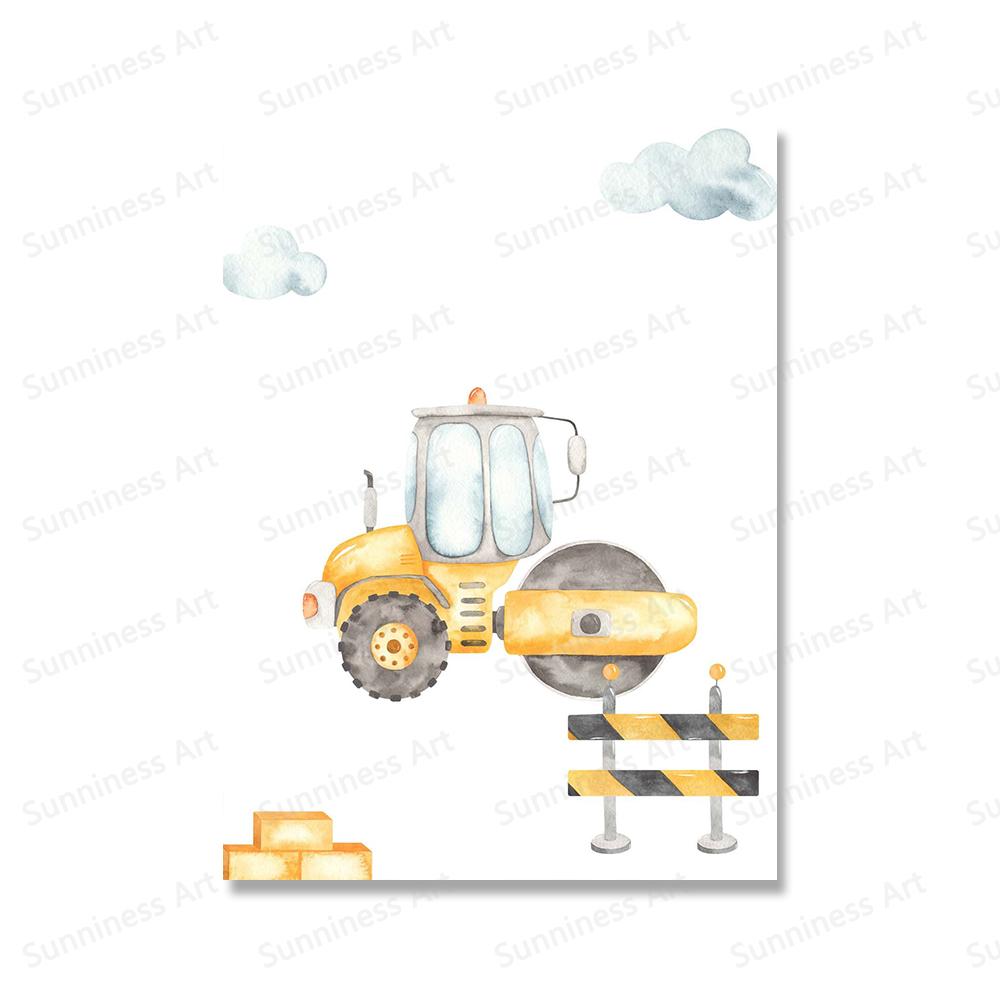 Cartoon Excavator Truck Tipper Wheel Loader Art Canvas Painting Nursery Print Child Posters Nordic Wall Pictures Boys Room Decor