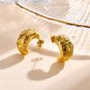 Stainless Steel C Shape Stud Earrings for Women Geometric Irregular Wrinkle Texture Large Gold Color Earrings Fashion Earring
