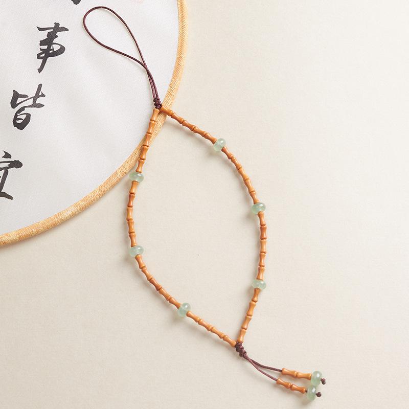 Dianrun Jewelry Olive stone bamboo knot phone strap for women, new style wrist cord, handmade beaded, vintage Chinese style