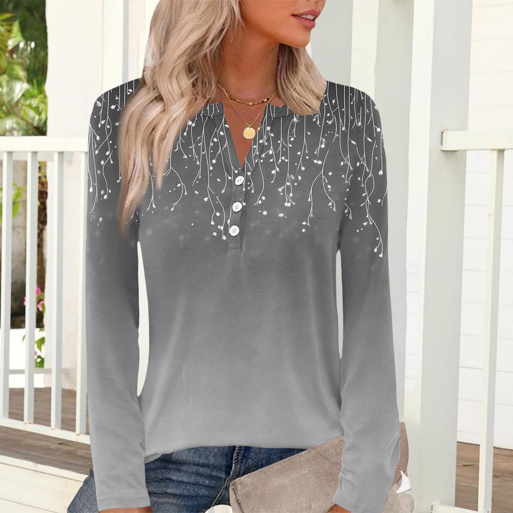 Lässiges und modisches Damen-T-Shirt mit Vintage-Blumenmuster, Rundhalsausschnitt und langen Ärmeln.