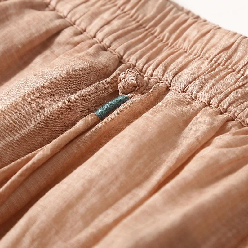 Lightweight Draped Flax Women's Pants Summer Loose Wide Leg Casual Slimming Nine Point Vintage Trousers for Women