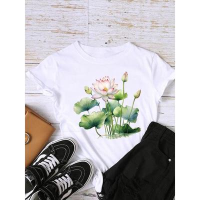 Style Flower Trend Clothing Graphic T-shirts Lady Short Sleeve T Shirt Women Print Female Fashion Clothes Casual Tee