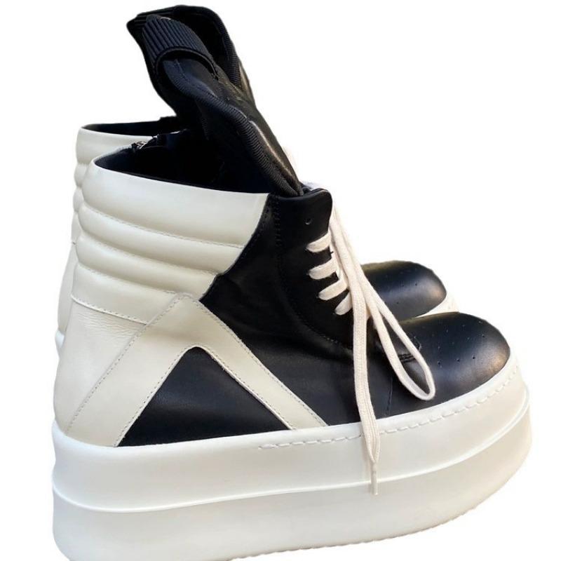 ~ High-top shoes soft leather inverted triangular thick-soled heightening shoes autumn new women's sports board shoes