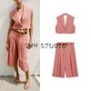 Linen Blend Hidden Button Short Vest 7968333 with Belt Long Casual Shorts 8147333