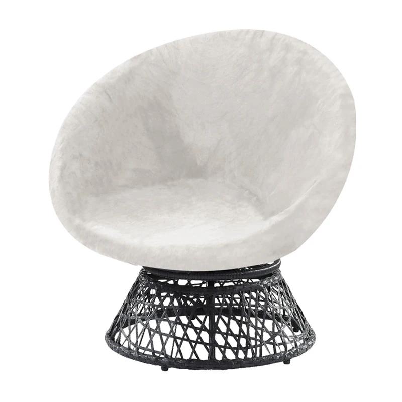 Silver Fox Fabric Round Saucer Moon Chair Cover Washable Solid Color Seat Saucer Slipcovers Stretch Universal Seat Cover