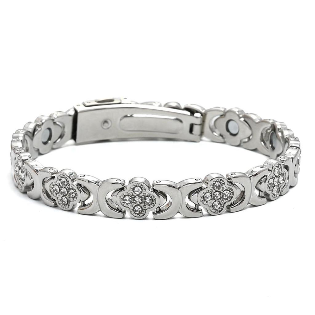 Europäisches & Amerikanisches Magnetarmband: Modischer vierblättriger Kleeblatt-Legierung mit Diamantbesatz, einreihiger Magnetschmuck für Damen.