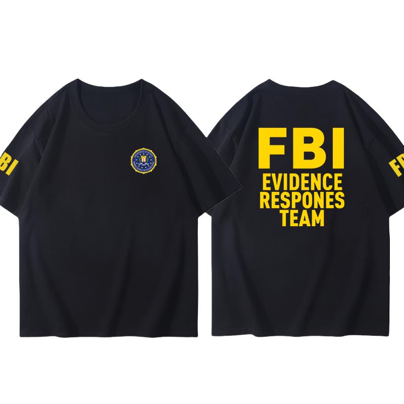 25 Plus Size Cotton Fbi Letter Printed T-shirt Military Style Cotton Jacket Short Sleeved Half Sleeved Casual Round Neck T-shirt