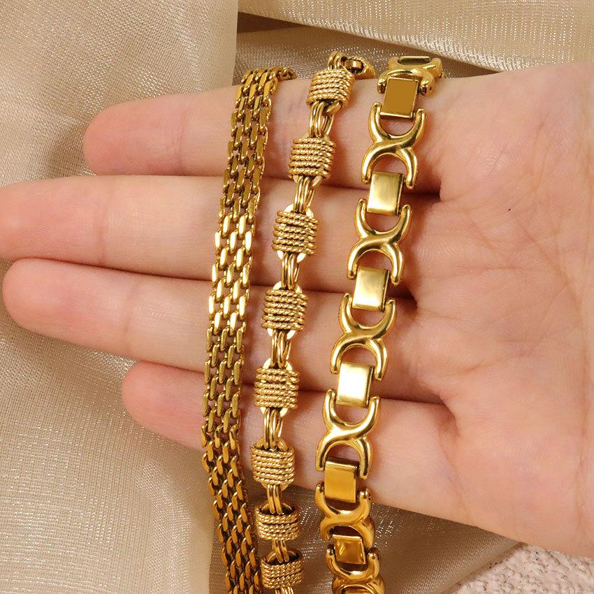 Chain-Shaped Hollow Bracelet Adjustable Retro Minimalist High-End Stainless Steel Bracelet Summer Women