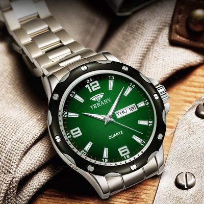 Men's Sporty Steel Band Watch with Large Dial, Calendar & Luminous Display - Waterproof and Stylish.