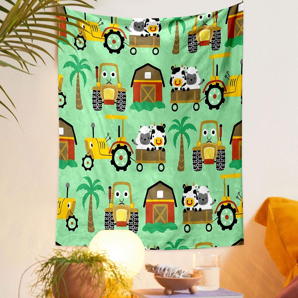 Farm Animals and Tractors Pattern Patterned tapestry home decor, suitable for bedroom and living room, gift