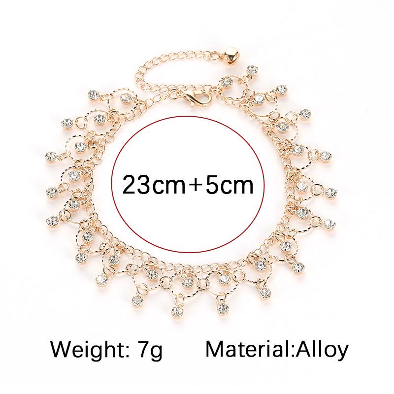 Women's Gold Metal Chain Anklet with Tassel Crystal Detailing Girls' Beach Foot Chain Jewelry Ankle Bracelet