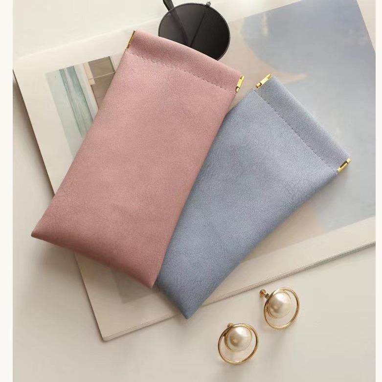 Unisex Leather Sunglasses Case with Spring Clip Closure