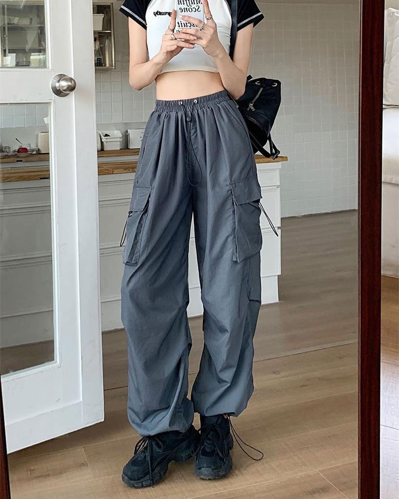 High Street Overalls Jazz Dance Loose and Skinny Wide Leg Sports Pants Versatile Casual Straight Tie Pants Tide