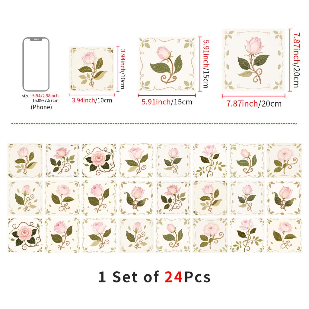 24 szt. Naklejki na płytki w stylu europejskim Kuchnia Samoprzylepne Odporne na olej Naklejki ścienne Wodoodporny Winyl Zdejmowalne Naklejki ścienne