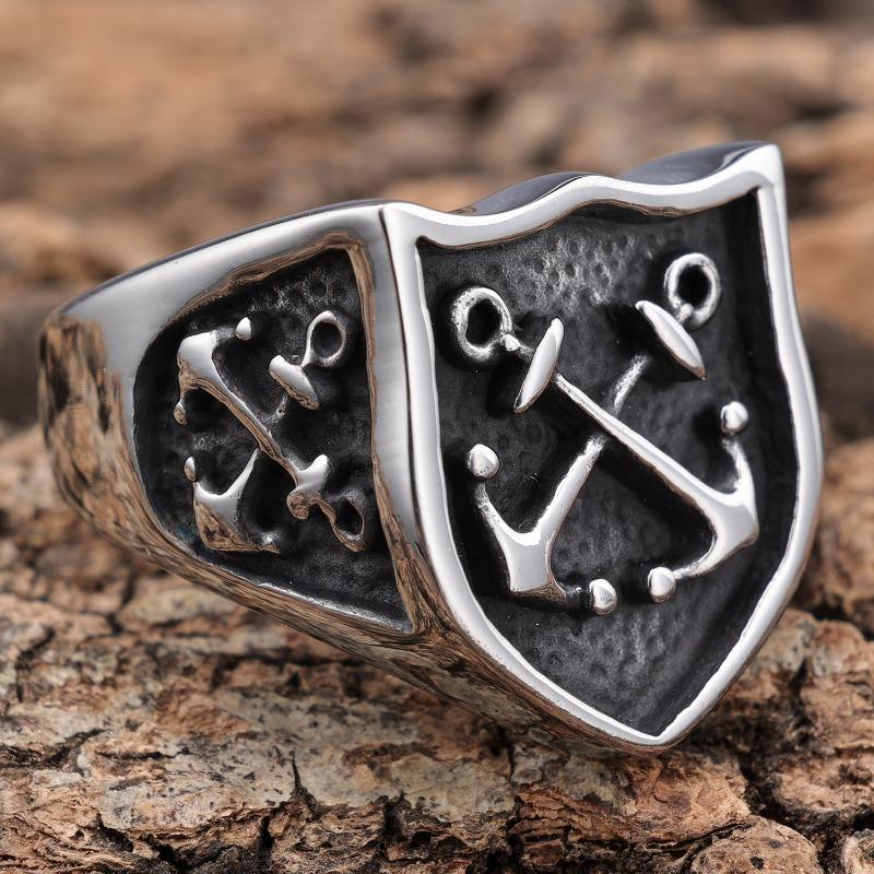 Personalized Trendy Punk Style Daily Street Photography Boat Anchor Ring