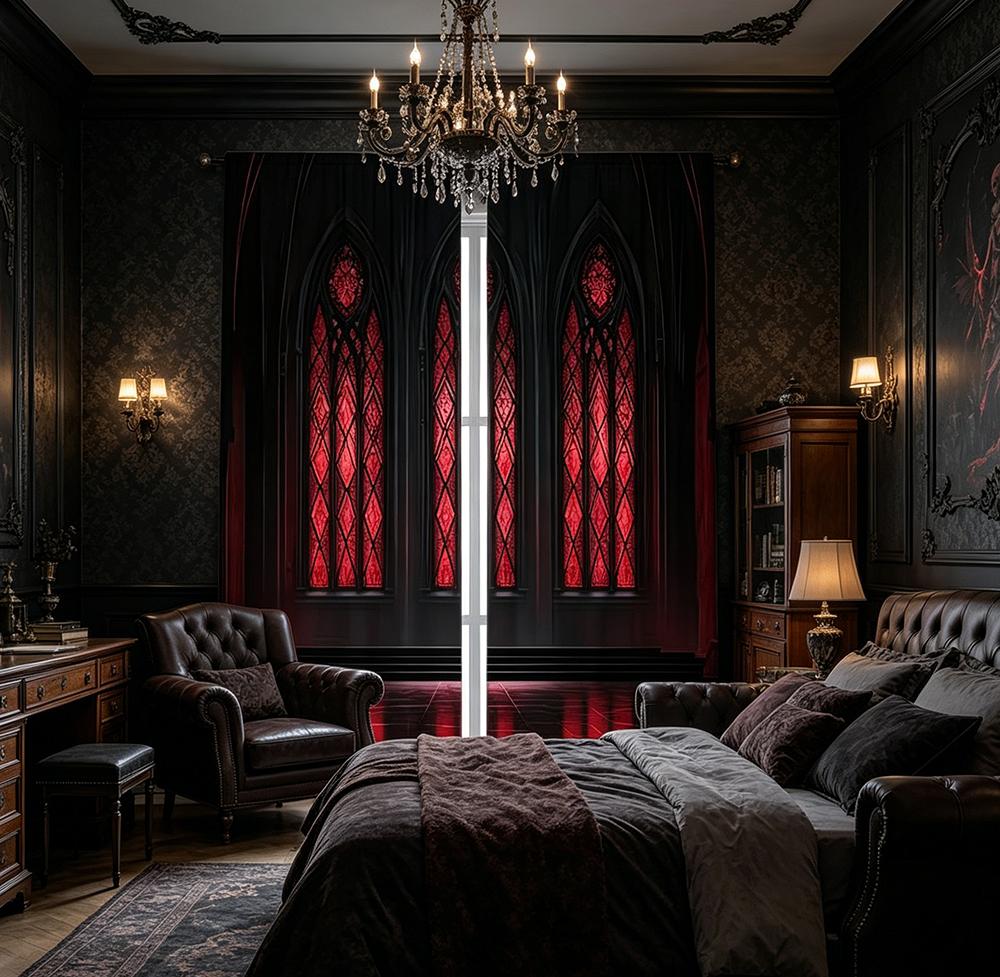 2PCS Digital Printed Curtains, Gothic Red