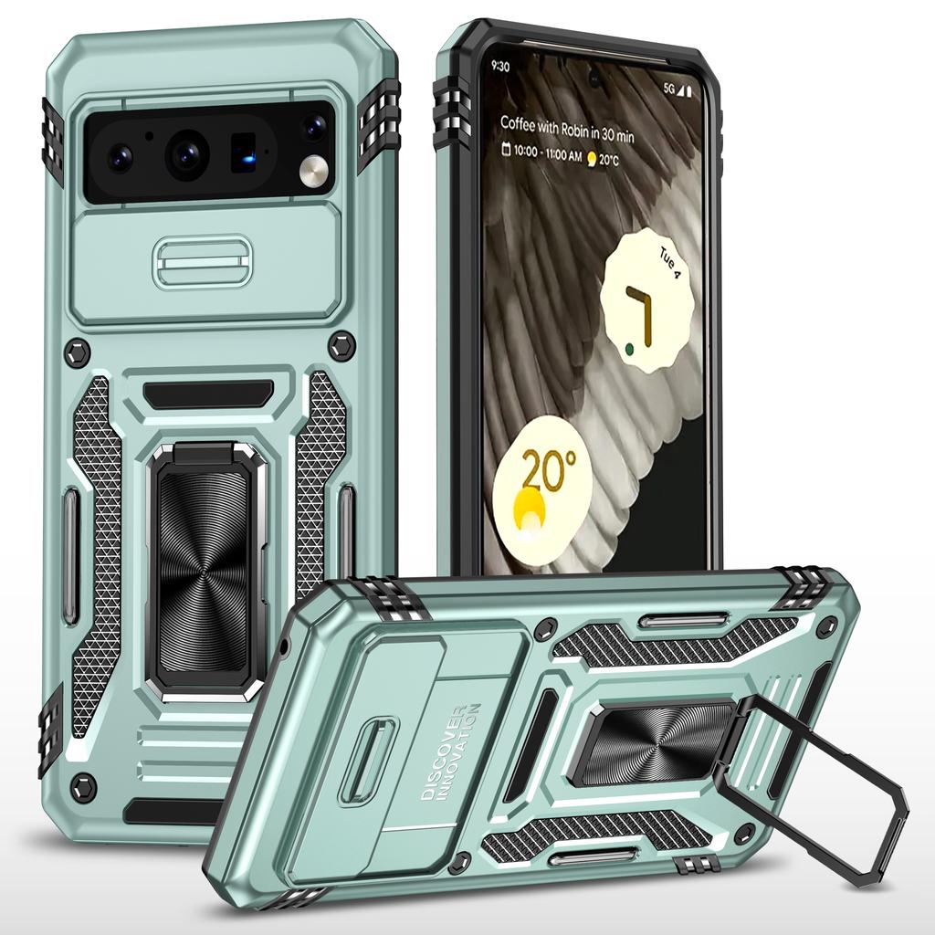 For Google Pixel 8 Pro Armor Series Kickstand Phone Case Slide Camera Protection PC+TPU Cover