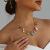 Retro Temperament Baroque Pearl Chili Heart Sun Enamel Pendant Choker Multi‑Charm Paperclip Link Necklace for Women Jewelry Gift