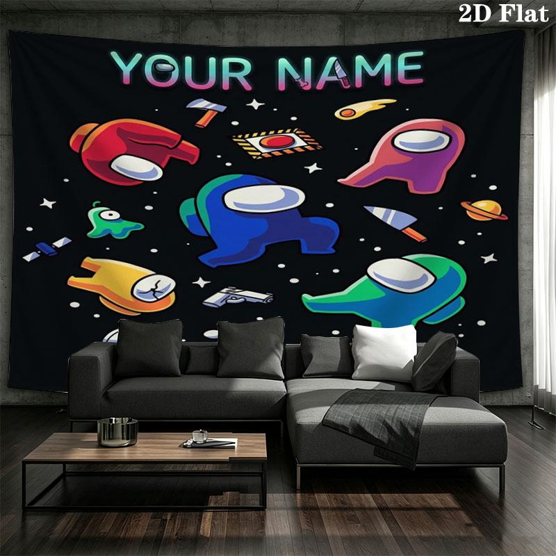Among Us Custom Name Wall Tapestry Aesthetic Wall Hanging Printed Fabric Blanket Decorative Tapestries for Bedroom Living Room Home Decor