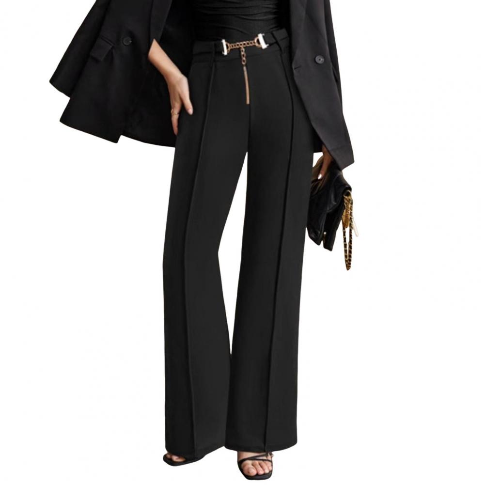 Women Suit Pants High Waist Straight Wide Leg Zipper Fly Trousers with Belt Decoration Solid Color Slacks