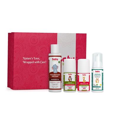 BabyOrgano Geschenkset - Komalaya Baal Wellness Combo | Erkältungslinderungs-Roll-on - 40ml | Asafoetida-Roll-on - 40ml | Massageöl - 10ml | Wasserloses Handwaschmittel - 50ml