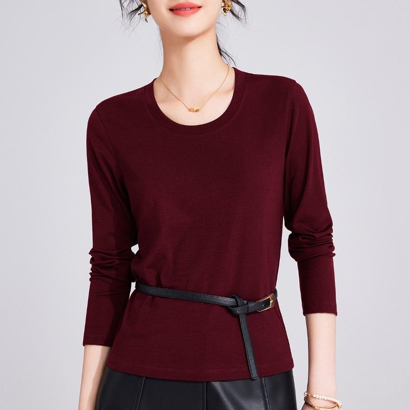 Collar Long-sleeved Tencel Women's Bottoming Shirt, Low-necked Temperament Slim-fitting and Thin Top In Spring and Autumn