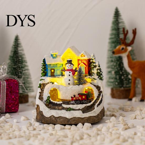 Animated Musical Christmas Village Figurines Igloo Ornaments Church with Rotating Train LED Holiday Carol Figurine Lights Music Box Decorative