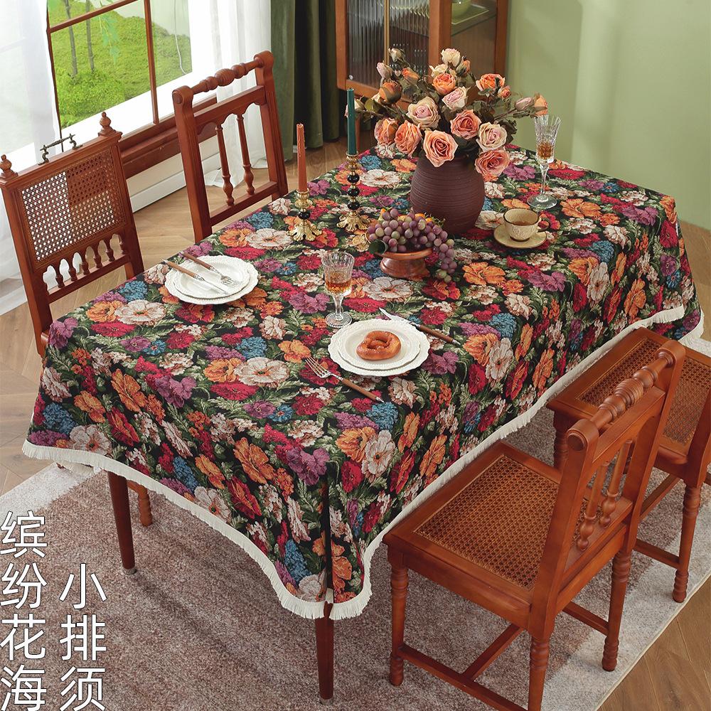 American Rural Retro Fabric Dining Table Cloth Pastoral Style Thickened Tablecloth Coffee Table Oil Painting Style Advanced Sense