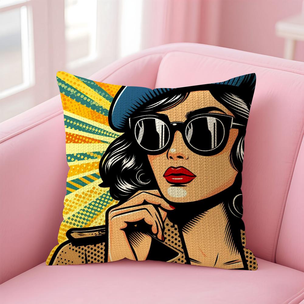 Art P-Pop Art Sexy Girl Cushion Cover Natural Linen Pillow Case Double-Sided Print Decorative Sofa Pillowcase Home Decor Gift